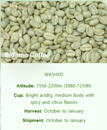 Ethiopian Sidamo Organic Arabica Green Coffee Beans | Washed | Fairtrade Certified | FOB Djibouti