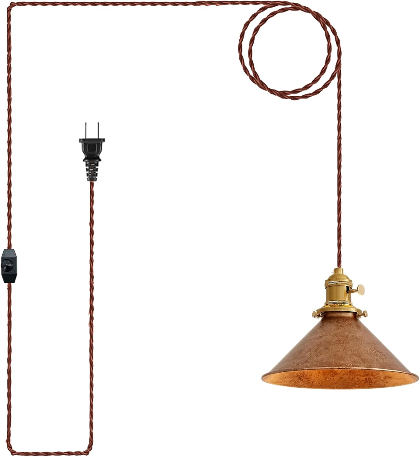 Hanging Light Plug In,Vintage Hanging Lamp Plug in with Rusted Copper 8.2 Inch S