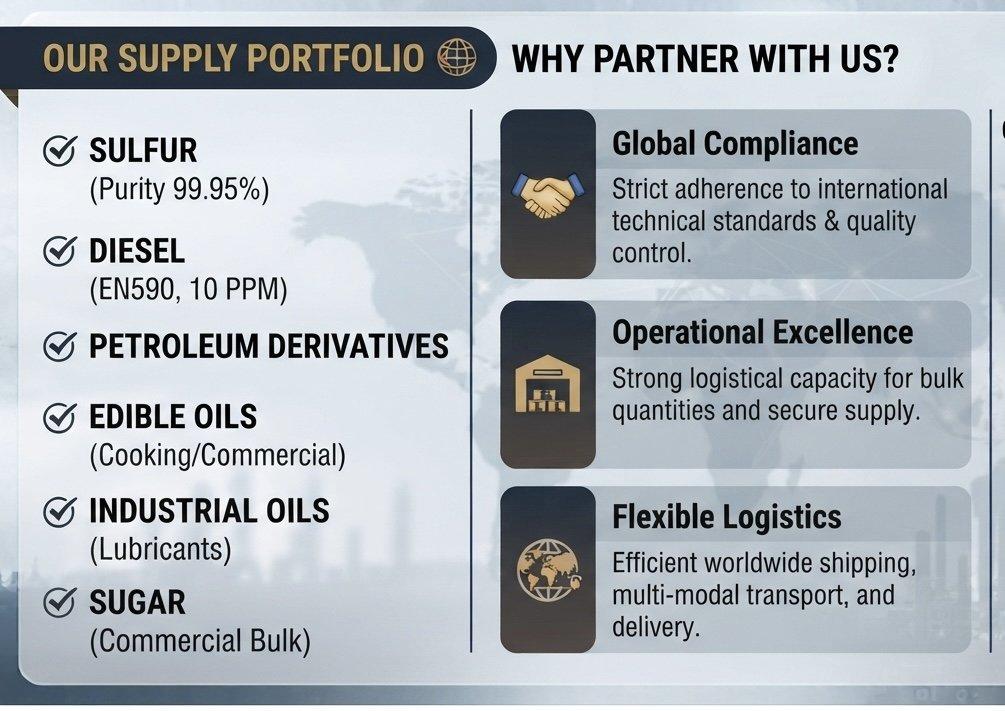Premium Bulk Commodities: Sulfur, EN590 Diesel, Edible Oils & Sugar