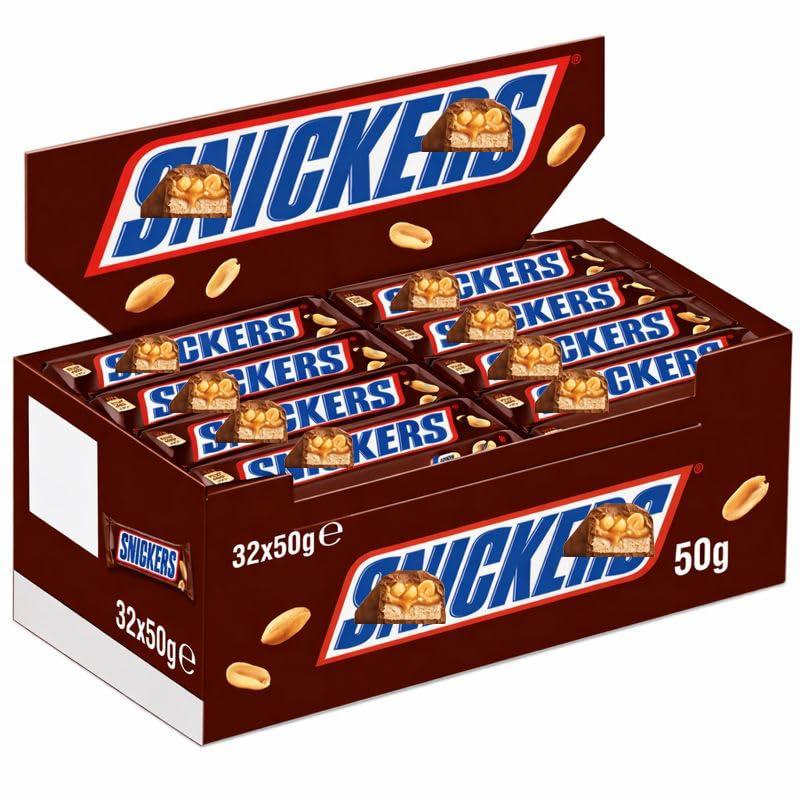 SNICKARS Full Size Bulk Milk Chocolate Candy Bars, 50g Bar, 32 ct Box