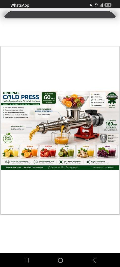 Original Cold Pressing Machines by new Invention for Organic juice