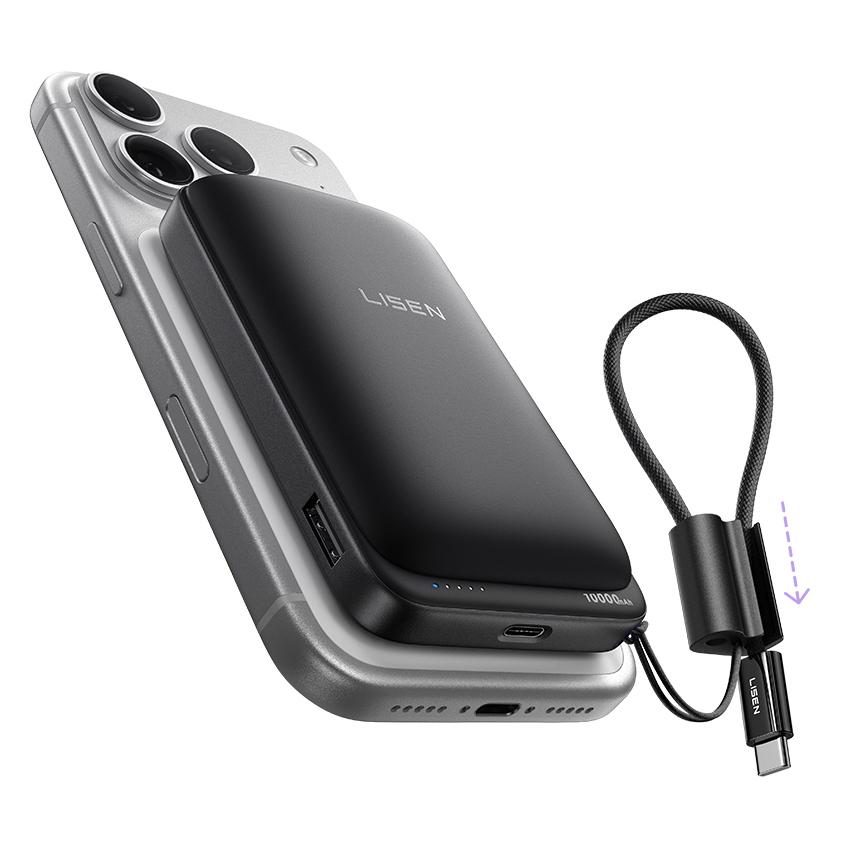 LISEN 2026 New Qi2.2 Magnetic Power Bank 65W Fast Charger 25W Wireless External Battery Built in Cable for Laptop Macboo