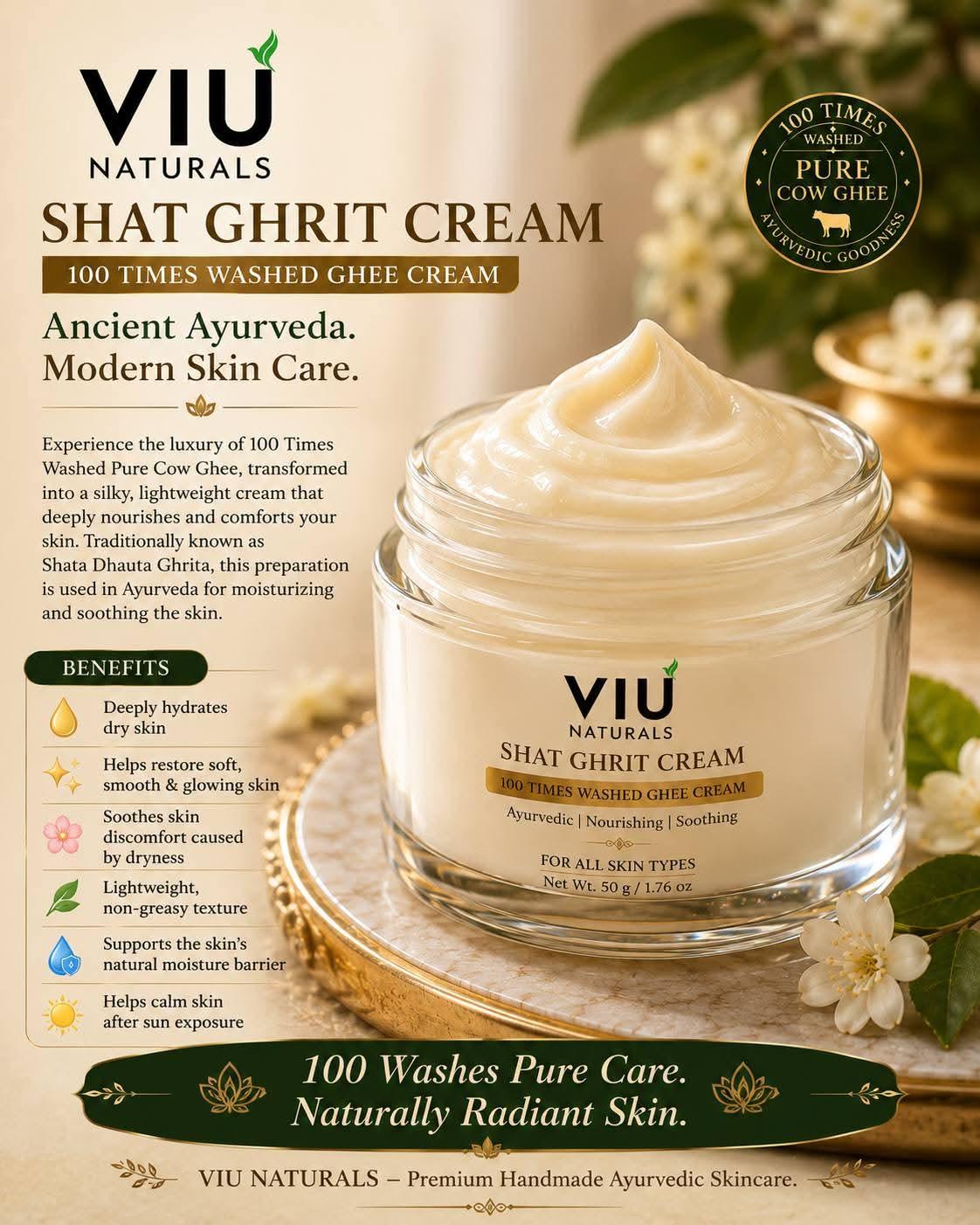 Shat ghrit face cream - ayurvedic unique formula 100 times washed ghee cream for anti ageing and wrinkles 