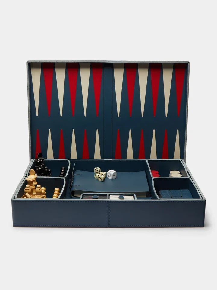 Rabitti 1969 Sanremo Leather Backgammon, Chess, Checkers and Dominoes Compendium Chess