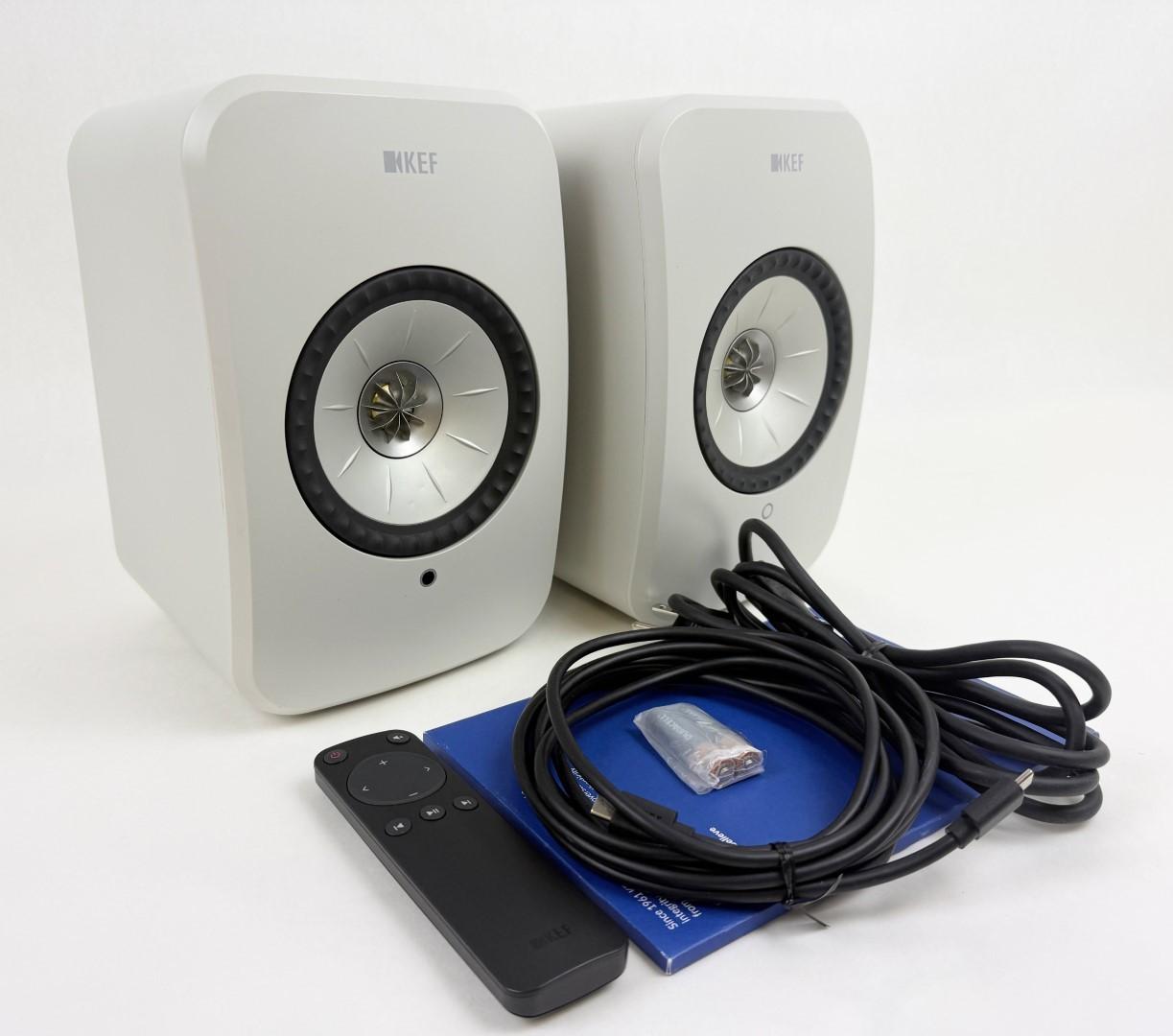 Stone White KEF LSXII LT Wireless Speakers (Pair)