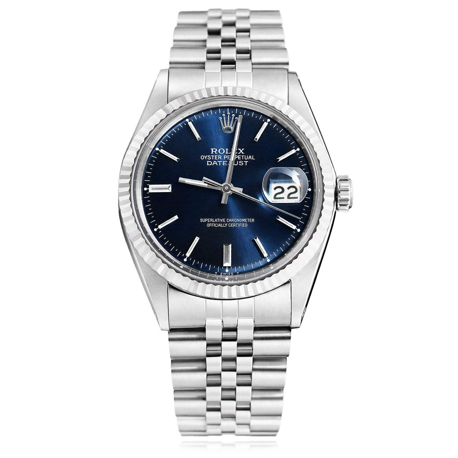 SMART ORIGINAL 36mm Rolex Datejust 16014 18K White Gold Bezel Blue Dial Jubilee Men's Watch
