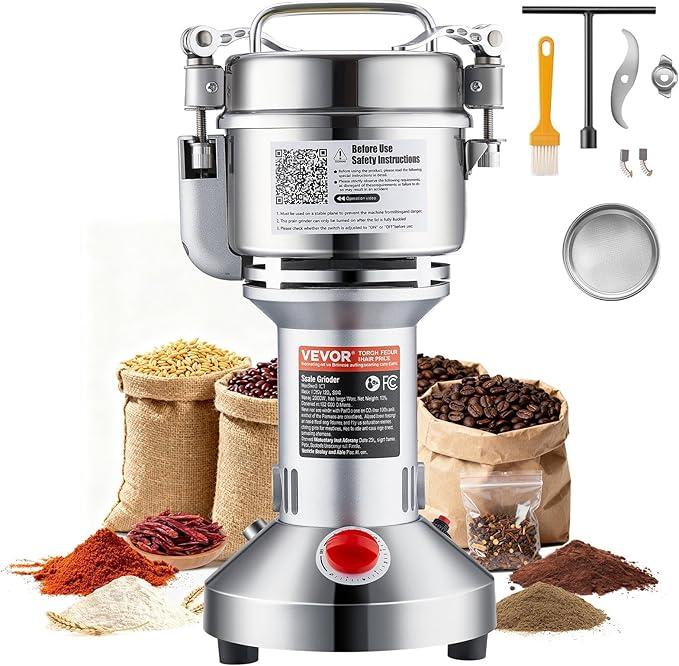 VEVOR Electric Grain Mill High Speed Spice Mills 1500W 300g Stainless Steel Powder Machine for Dry Grains Spices Cereal