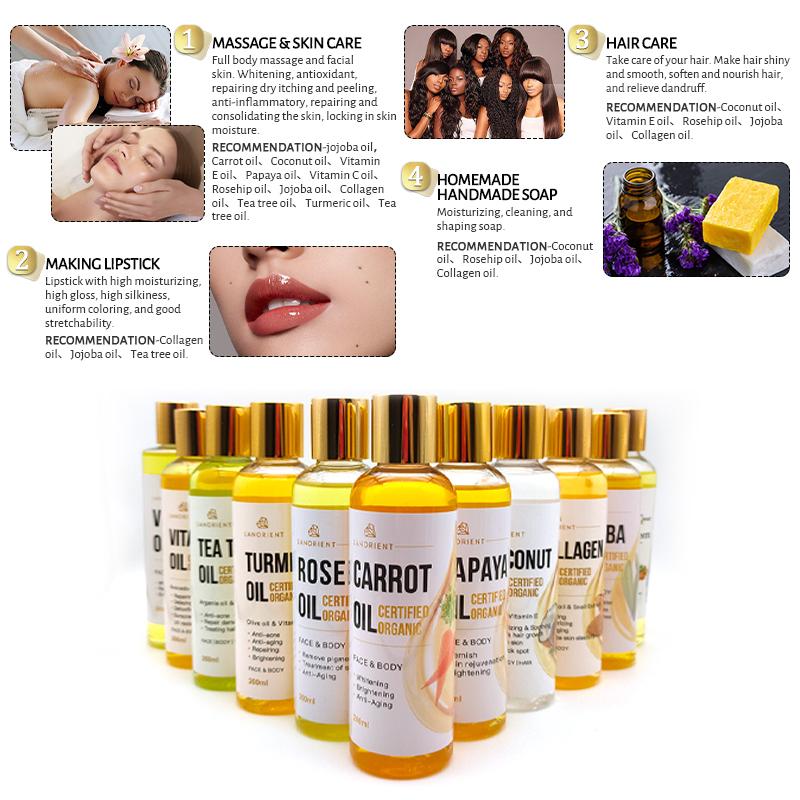 Custom Private Label Bulk Carrier Oils Organic Pure Avocado Almond Jojoba Coconut Oil for Face Skin Hair