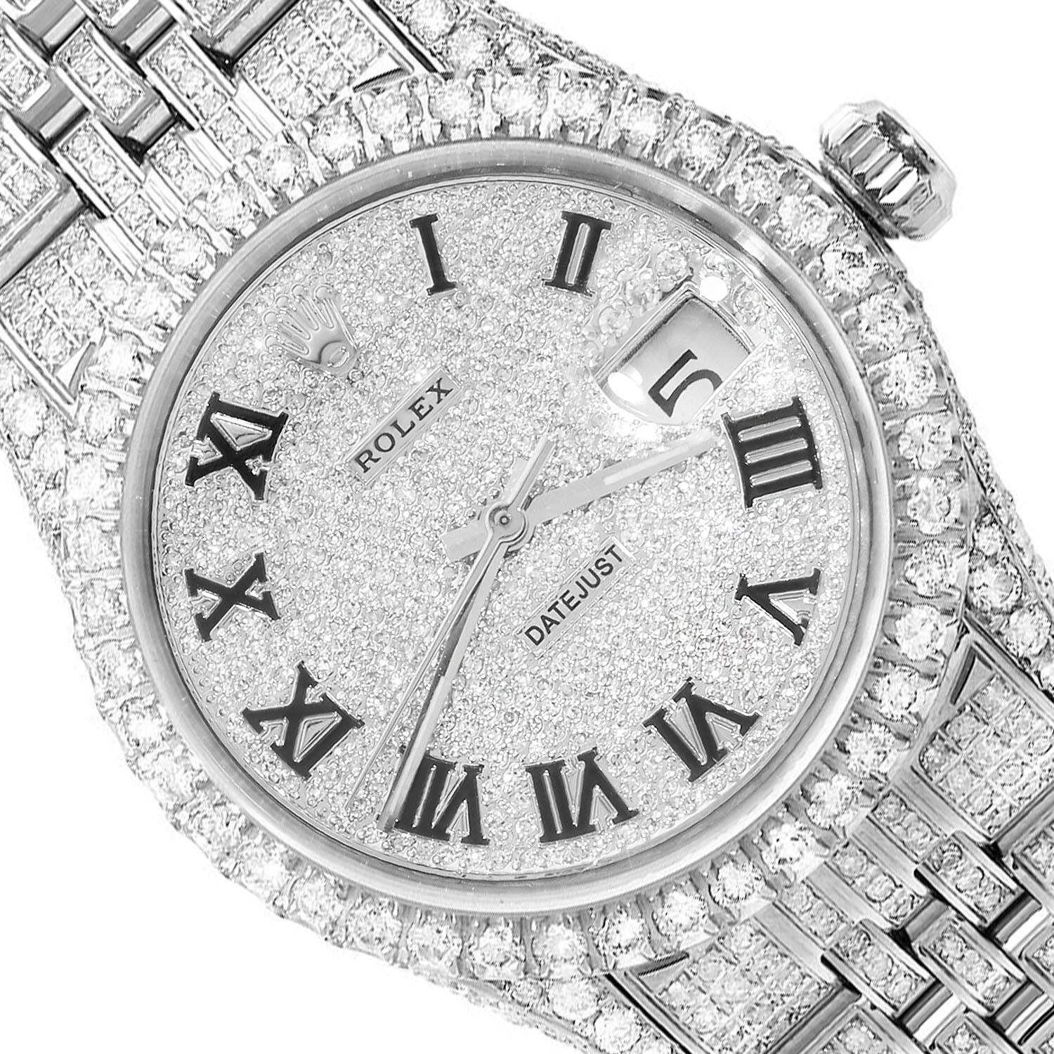Rolex Datejust Custom Diamond Pave Jubilee Band Diamond Dial Bezel 36mm Watch