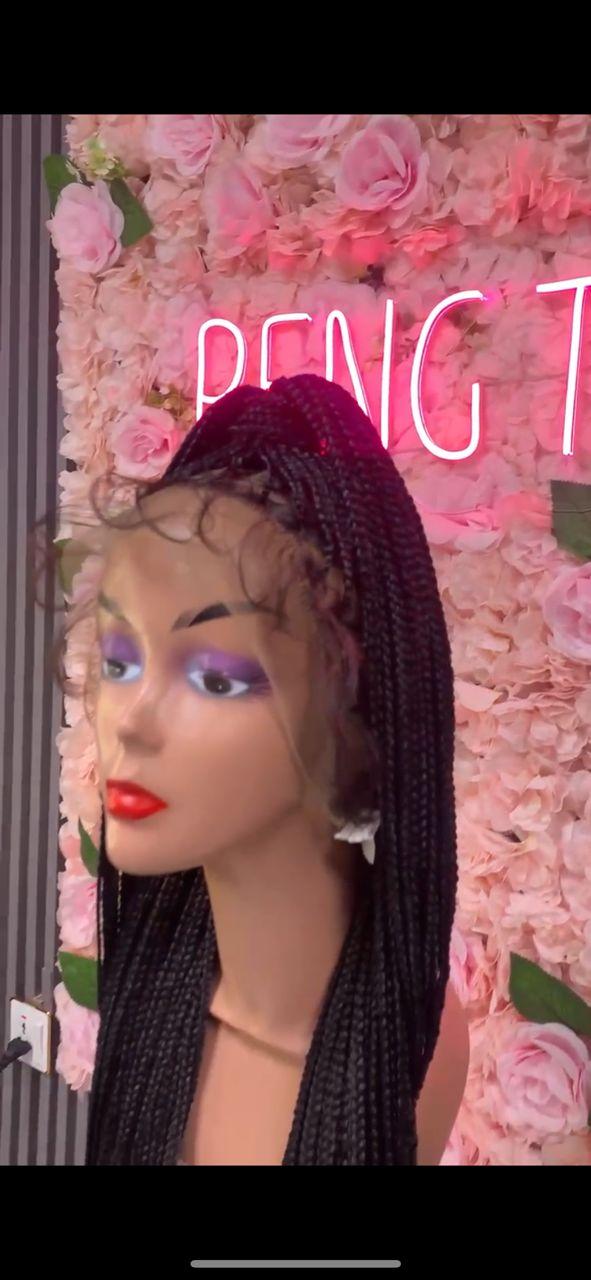 Black Braided Wig Side View