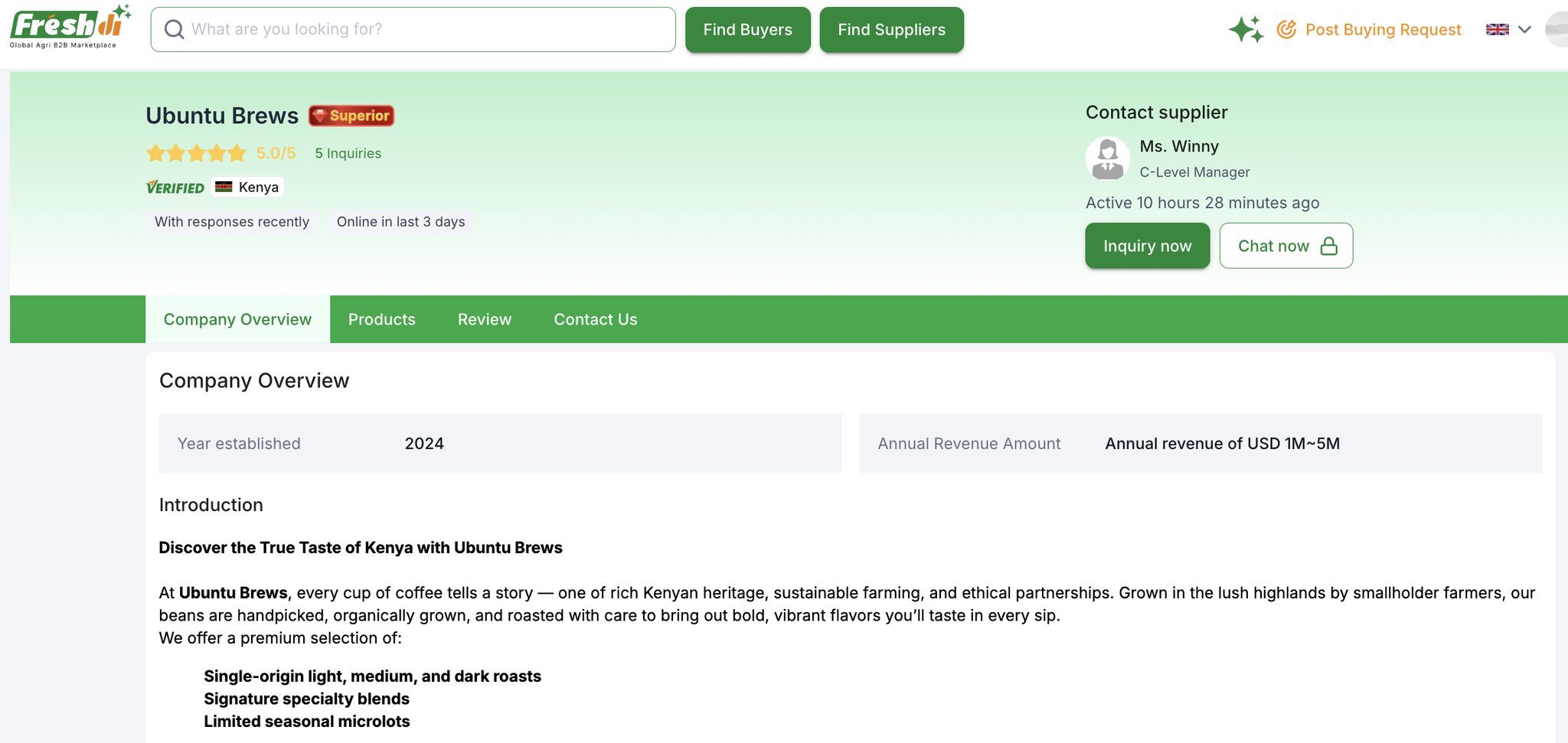 Discover the True Taste of Kenya with Ubuntu Brews – A new supplier has just upgraded to the Superior Plan on Freshdi!