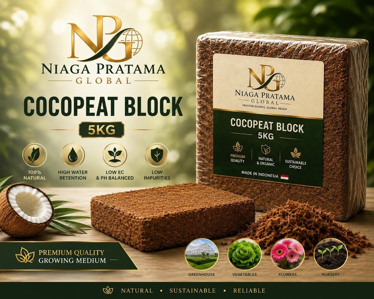 Premium Indonesia + High EC + Cocopeat Block + 5KG + Coconut Coir + Growing Media + Horticulture + Agriculture + Nursery