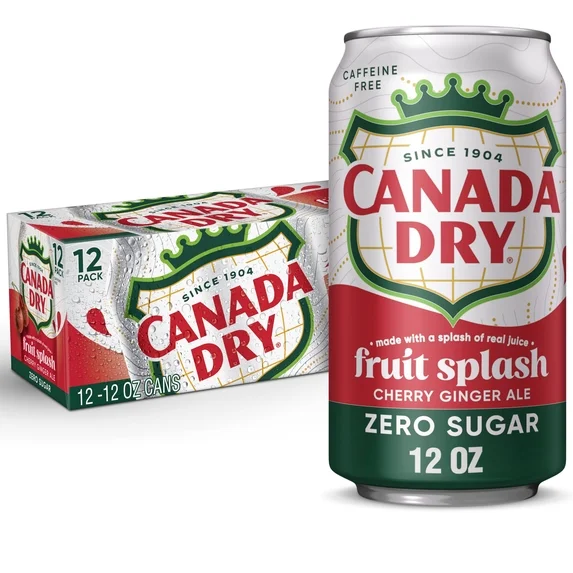 CANADA DRY FRUIT SPLASH CHERRY GINGER ALE ZERO SUGAR CN, 12OZ/12PKX2