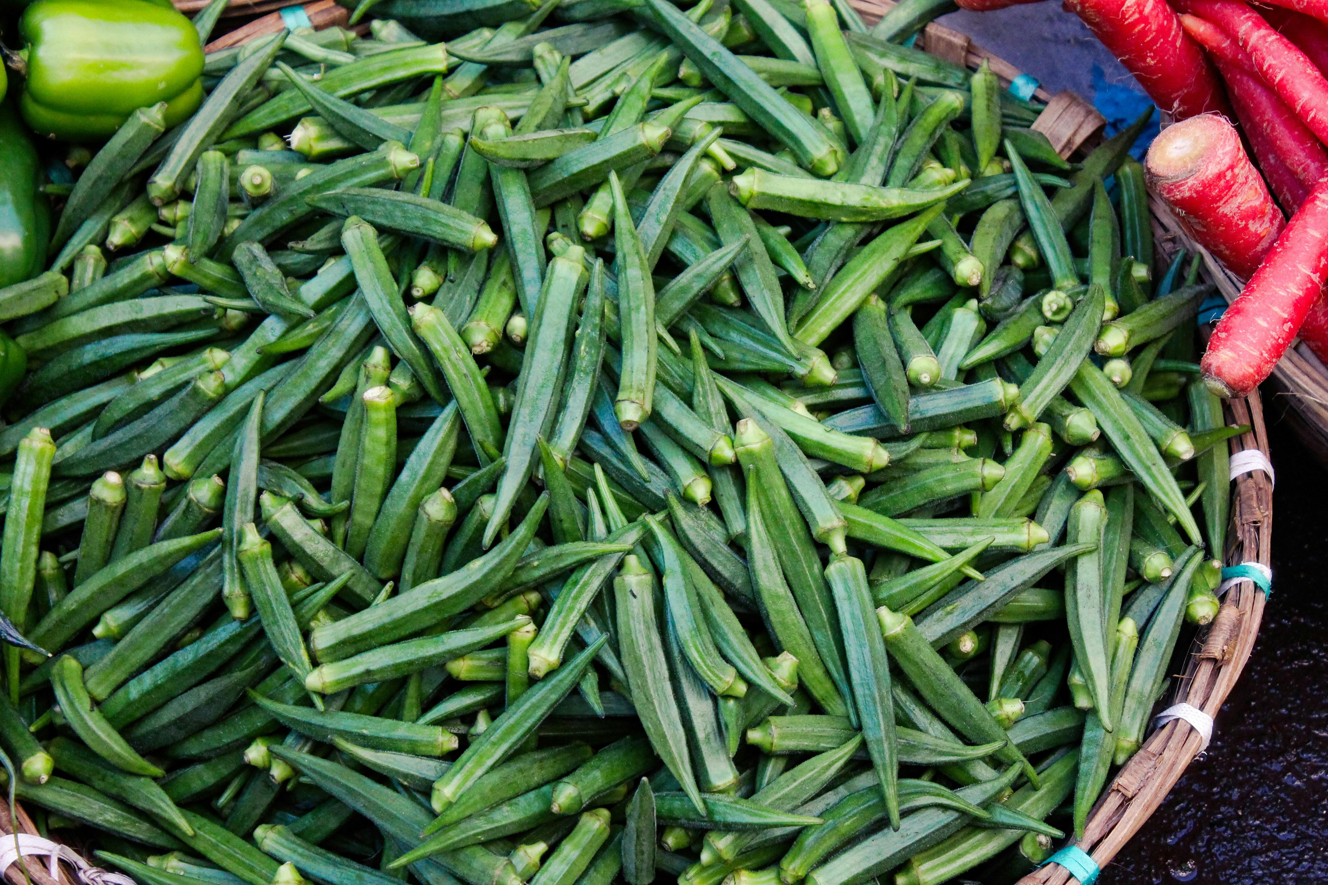 fresh organic lady finger okra