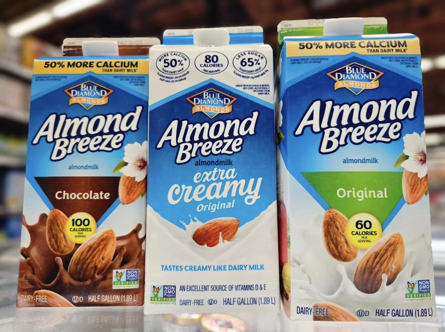 BEST Almond milk Blue Diamond Almond Breeze Almond Milk – Chocolate, Extra Creamy Original & Original (1.89L)