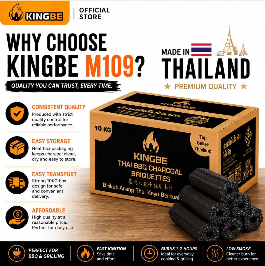 M-109 Rubberwood Hexagon Charcoal Briquette for BBQ &Restaurants (Long-Burning,Low-Smoke, OEM)