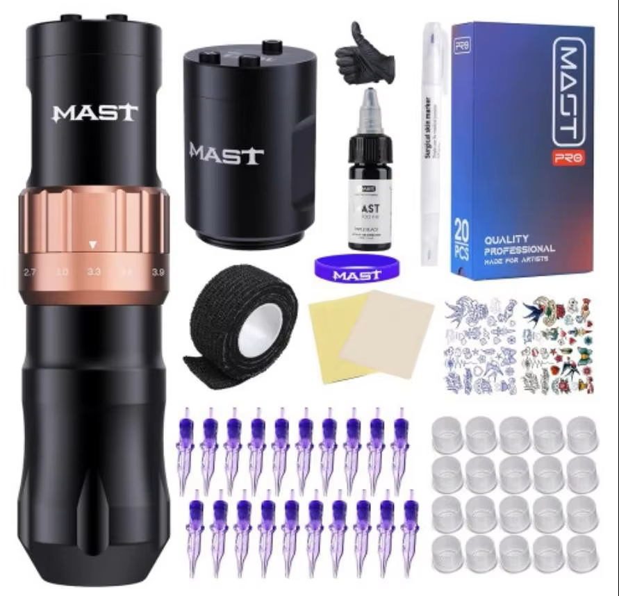 Professional Tattoo Pen Kit Adjustable Rotary Tattoo Machine with Power Pack Cartridge Needles Skin Marker for Body Art