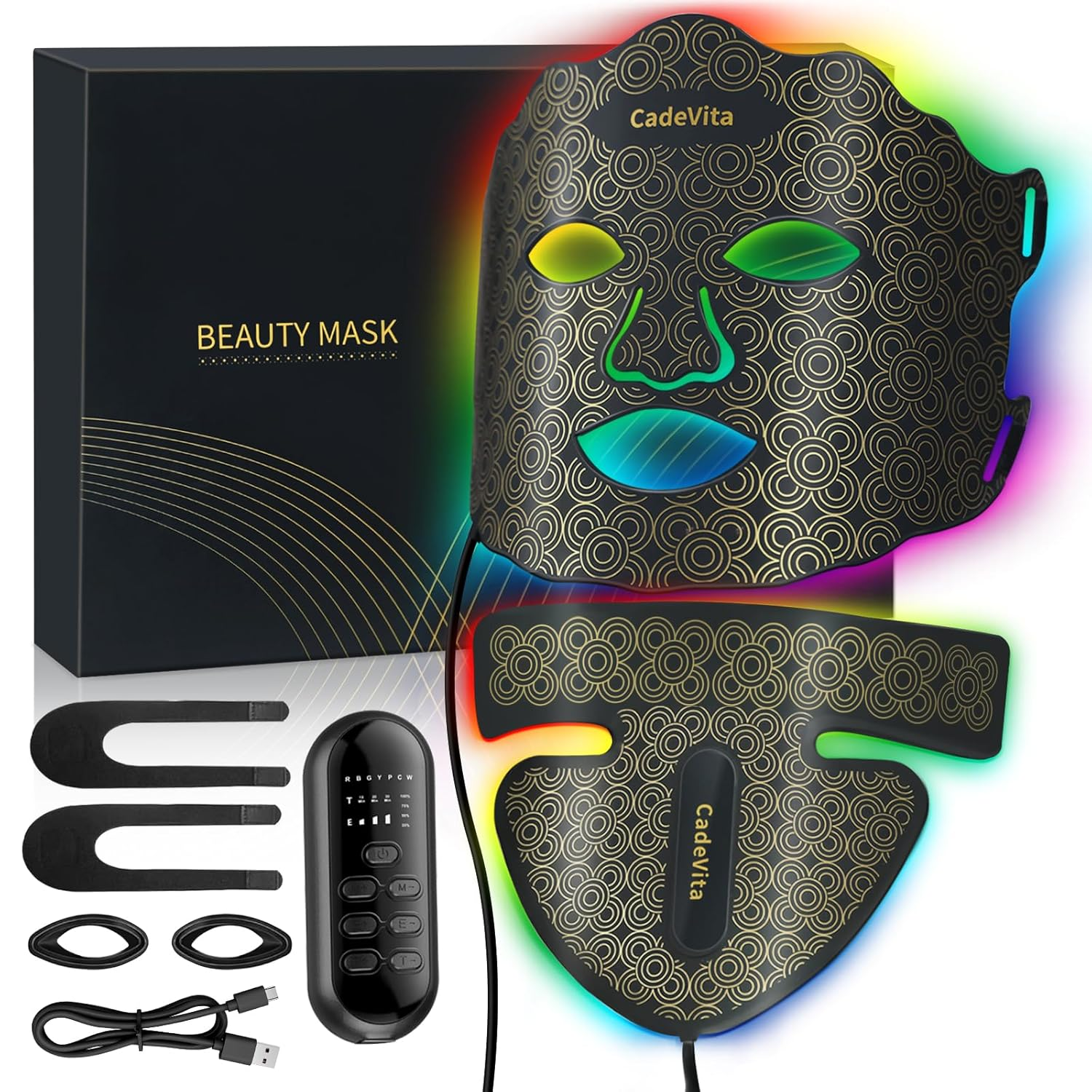 7-Color LED Red Light Therapy Mask for Face & Neck - Rechargeable & Portable