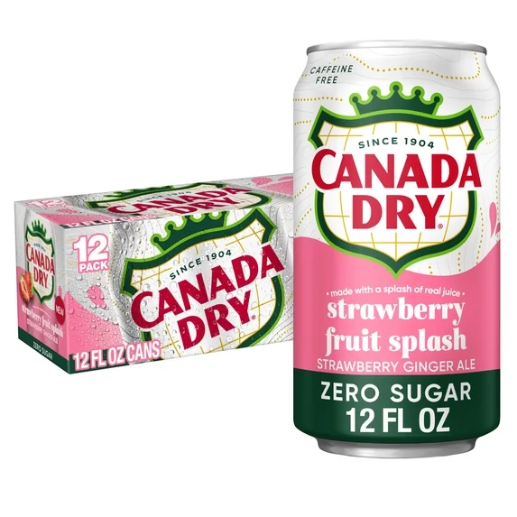 CANADA DRY FRUIT SPLASH STRAWBERRY GINGER ALE ZERO SUGAR CN, 12OZ/12PKX2