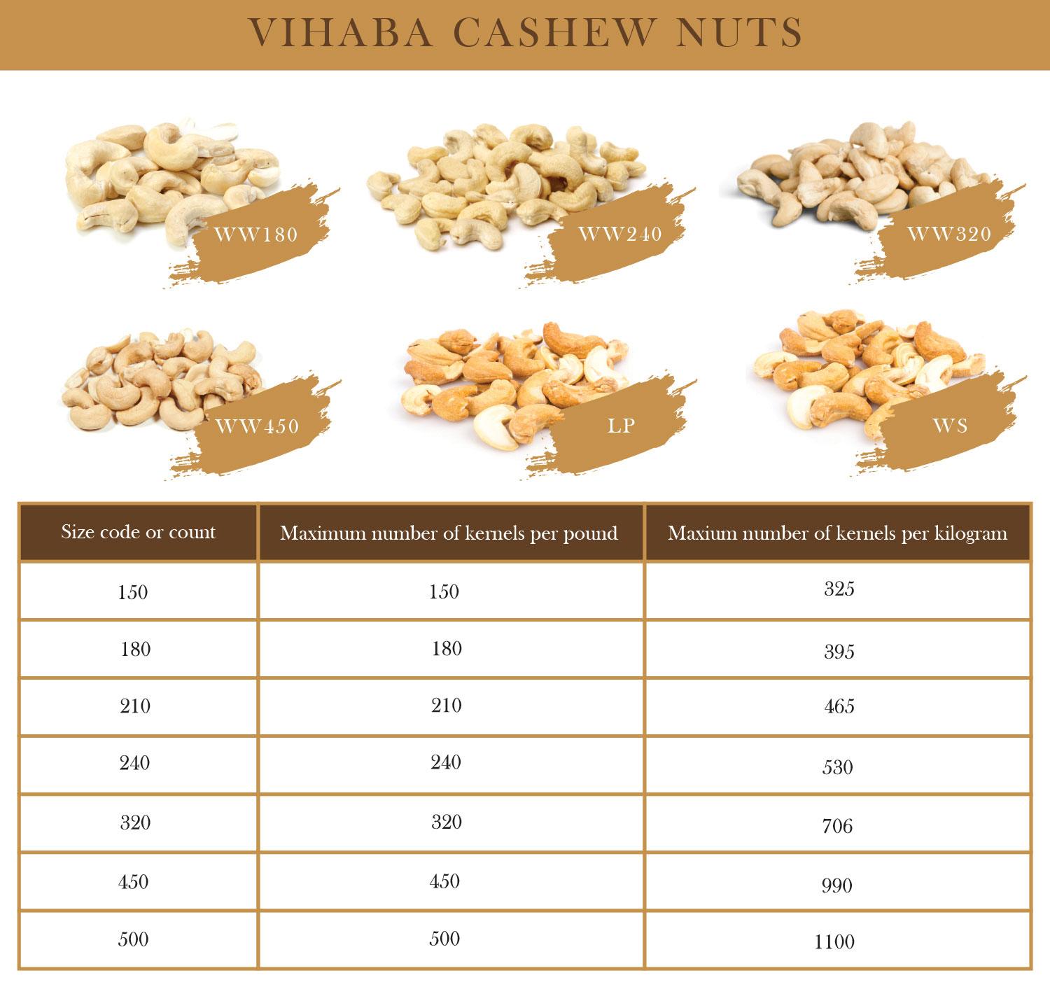 Kaju Nuts Kernels Raw Cashew Nuts W320 Snacks Cashew Nut W180