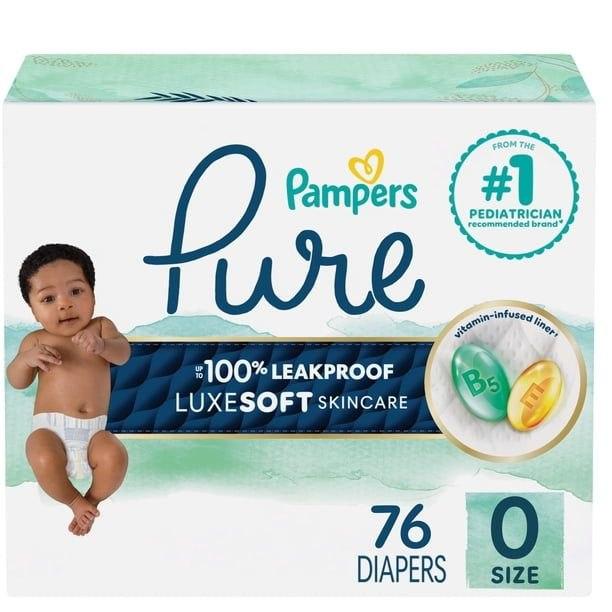 Pampers Pure Baby Diapers Size 0 (Newborn) – 76 Count Wholesale Supply