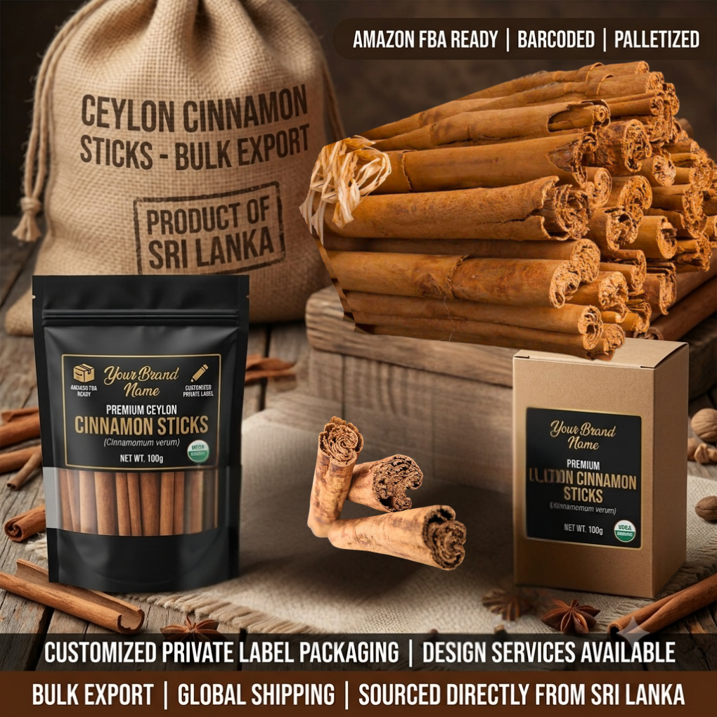 Premium Ceylon Cinnamon Sticks (Cinnamomum verum) – Amazon FBA Ready | Customized Private Label Packaging | Bulk Export