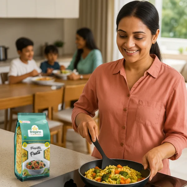 Cooked Fusilli Pasta with Sauce