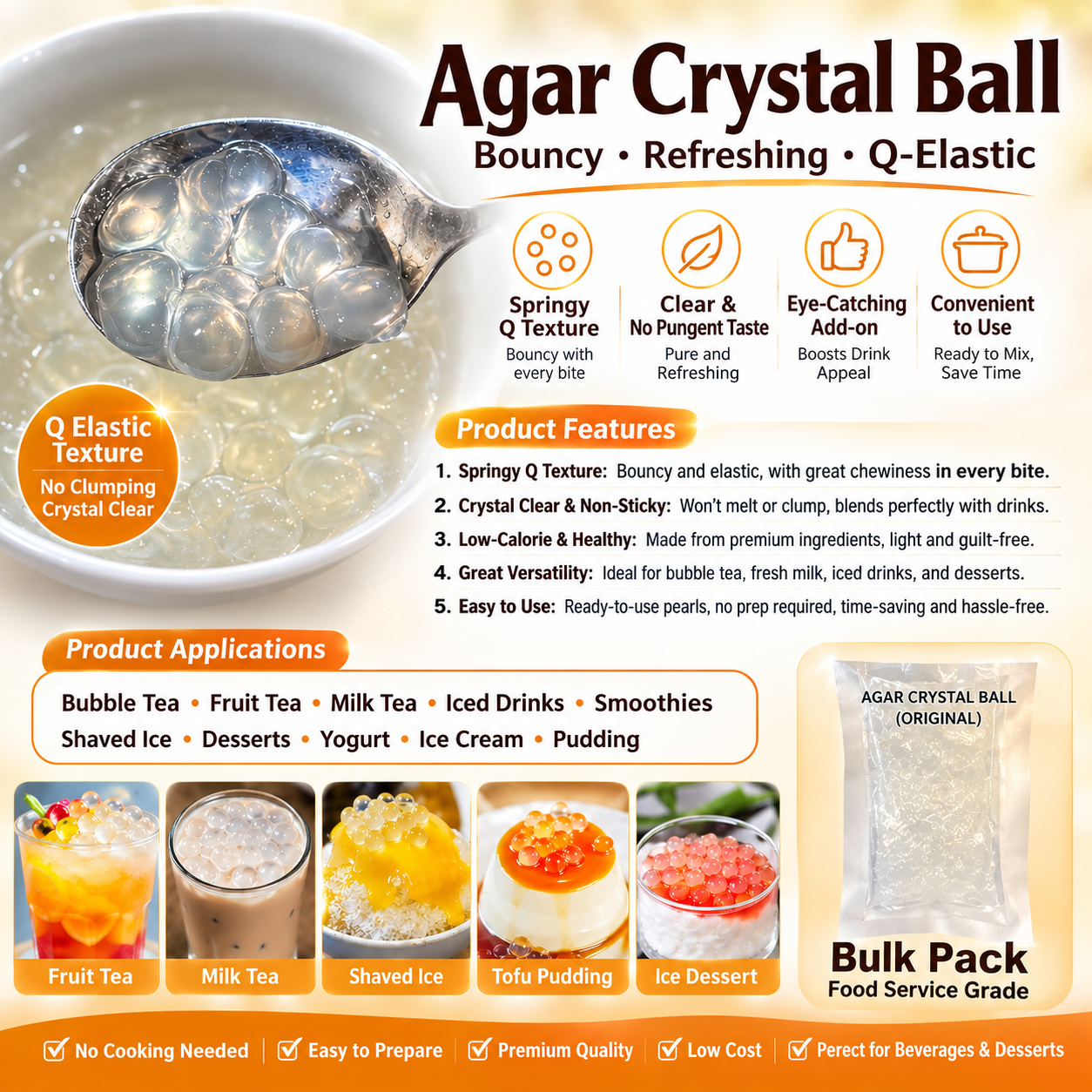 Ready-to-Eat Agar Pearls for Beverages and Desserts