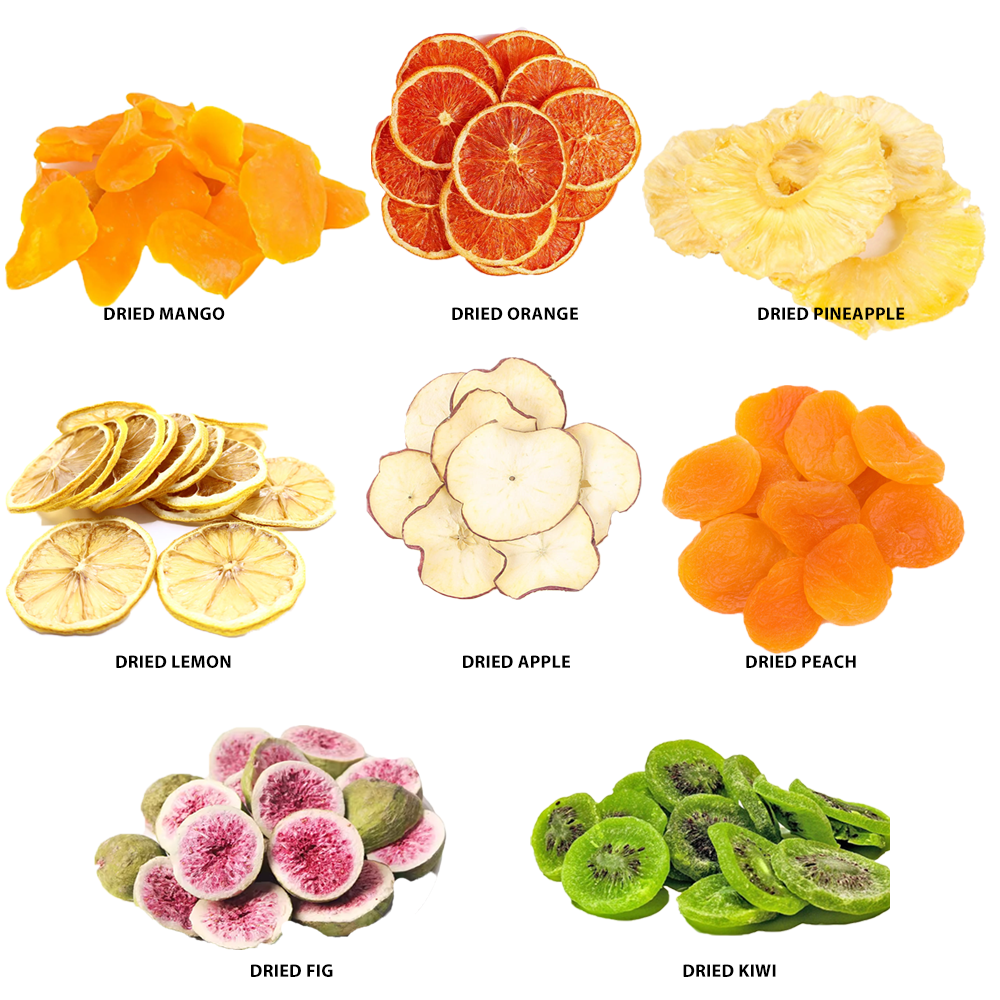 Dried Fruits Form Discs Origin Worldwide Fruit Type Apple, Figs, Kiwi, Lemon, Mango, Orange, Pineapple Features No Added Sugar, No Artificial Flavors, No Preservatives, Organic, Without Colourants