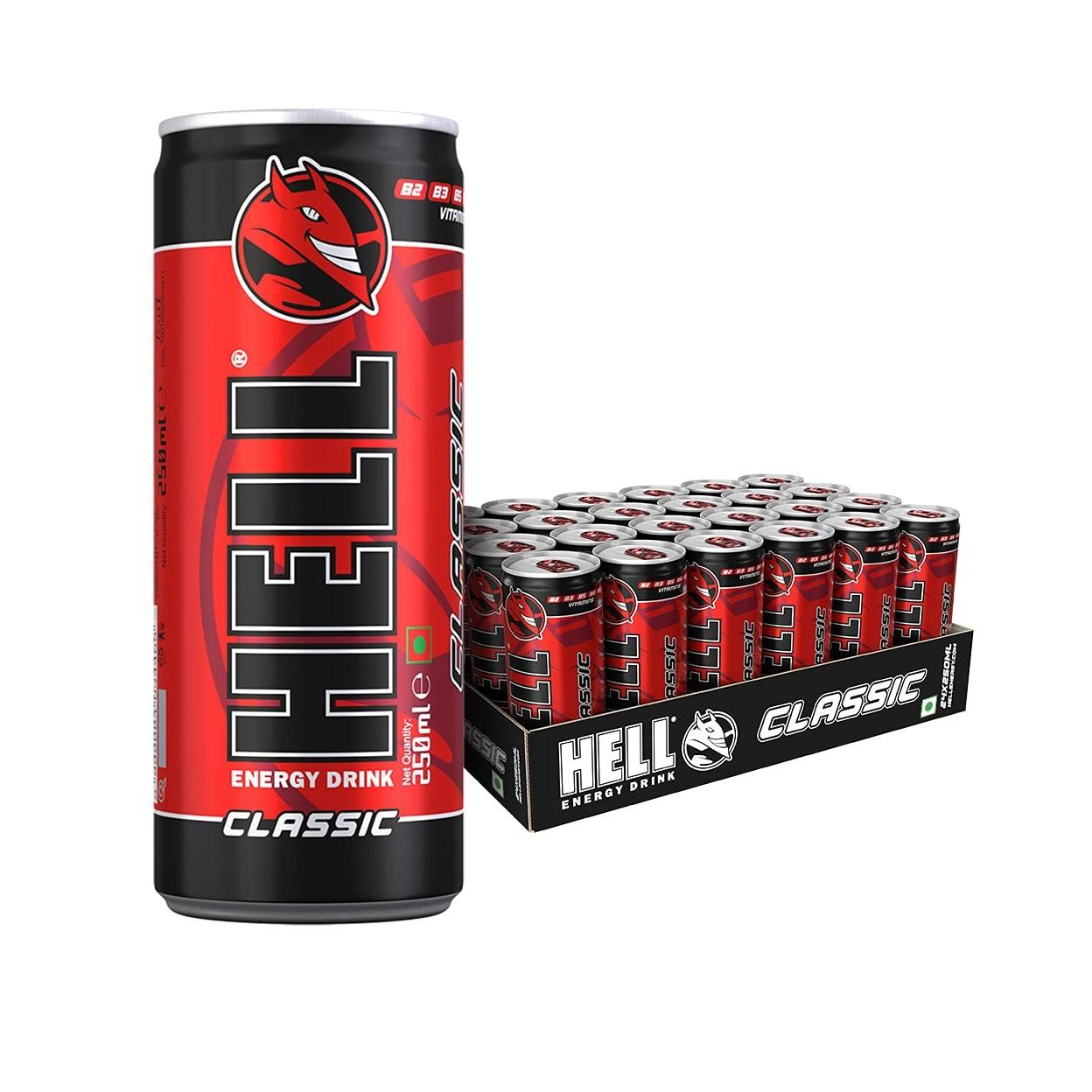 HELL ENERGY DRINK CLASSIC 250ML- Pack of 24 (250ML X 24), Golden, Regular