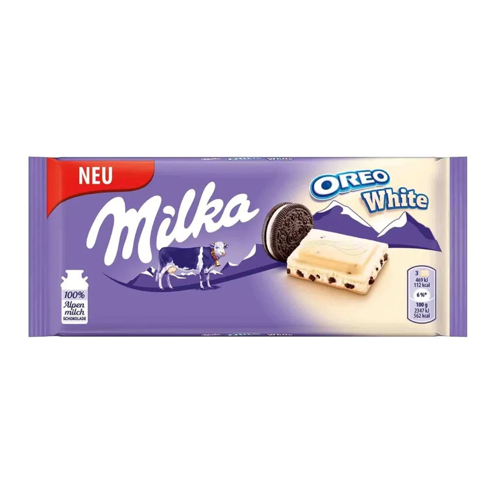 Milka Milk Chocolate bars with Oreo Vanilla Flavour Cookies, 100g